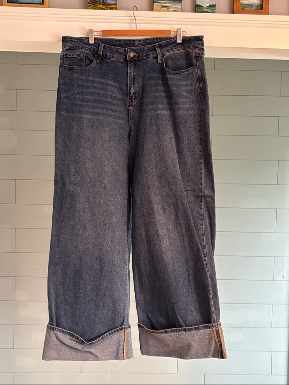 New York & Company Dark Blue Wide Leg Jeans